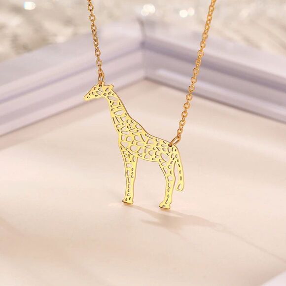Geometric Giraffe Pendant Necklace in Gold - Picture 1 of 5